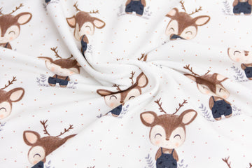 Jersey mit kleinen Hirschen, Fräulein von Julie, ecru, 0,5 m